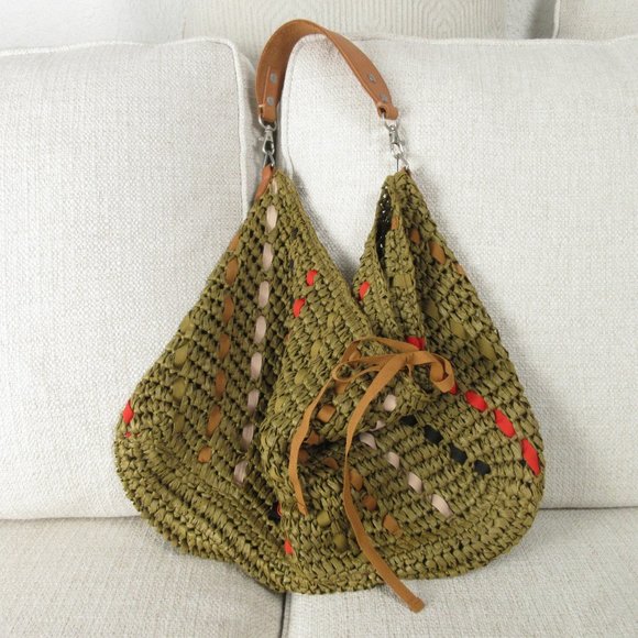 J. Crew Handbags - J. Crew Rafia and Ribbon Straw Shoulder Bag Size OS Woven Slouch